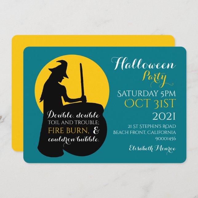 Convite de festas de feitiçaria e lua (Frente/Verso)