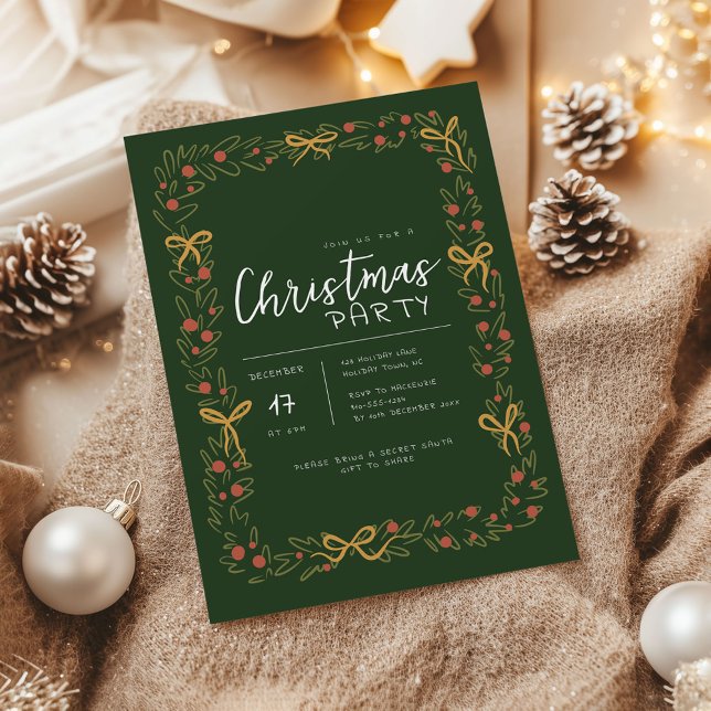 Convite de festas de festas e Arcos de Natal (Whimsical Christmas Wreath holiday party invitation)