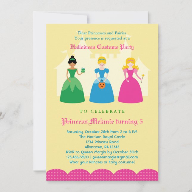 Convite de festas de Figuras da Princesa Halloween (Frente)