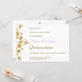 Convite de festas de Flores Douradas do ornamentad