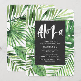 Convite de festas de folha e guião tropical Aloha