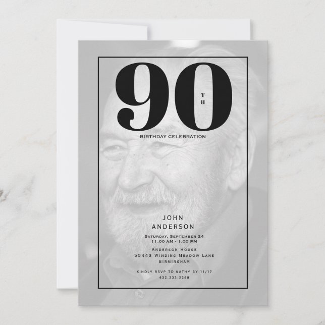 Convite de festas de Foto de Aniversário do 90 (Frente)