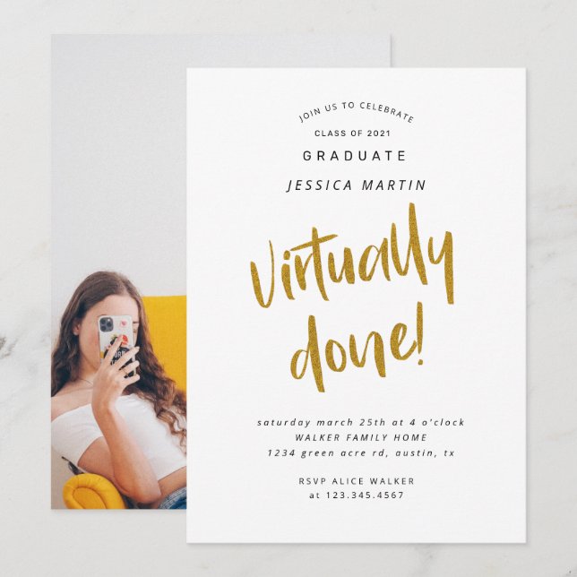 convite de festas de fotos de graduação virtualmen (Frente/Verso)