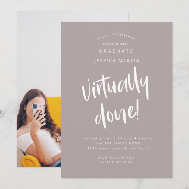 convite de festas de fotos de graduação virtualmen (Frente/Verso)