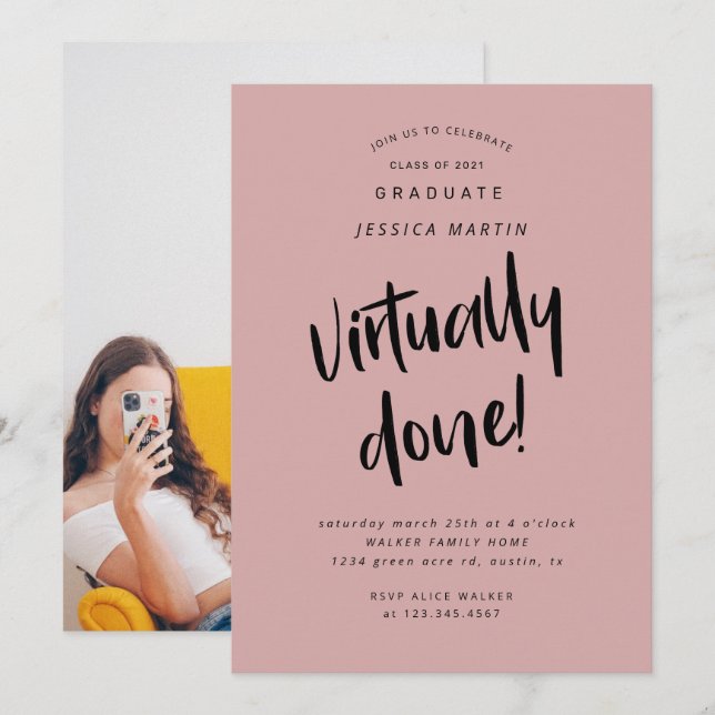 convite de festas de fotos de graduação virtualmen (Frente/Verso)