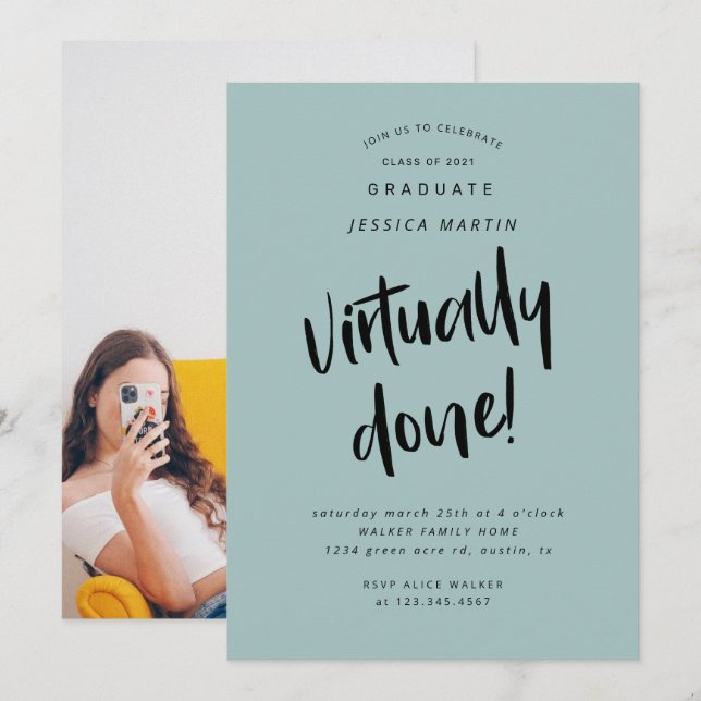 convite de festas de fotos de graduação virtualmen (Frente/Verso)