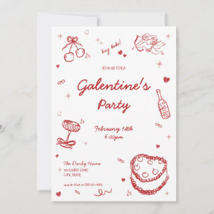 Convite de festas de Galentina Branca Desenhada à