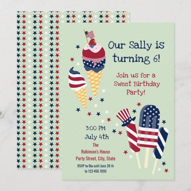 Convite de festas de Garota de Aniversário Doce, 4 (Frente/Verso)