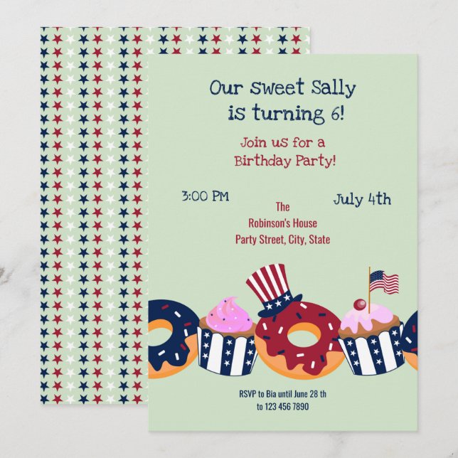 Convite de festas de Garota de Aniversário Doce, 4 (Frente/Verso)