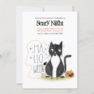 Convite de festas de Gato Negro Halloween