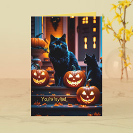 Convite de festas de Gatos e Abóboras Halloween