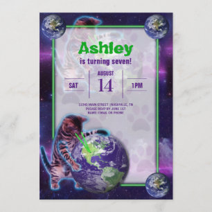 Convite de festas de Gatos Laser Planeta