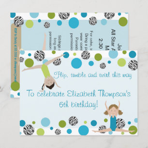 Convite de festas de ginástica Preto, Aqua e Verd