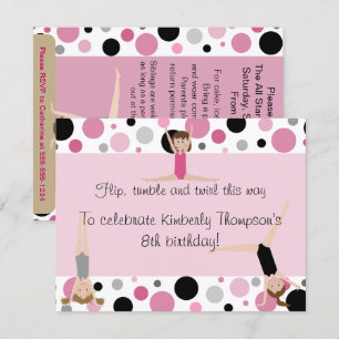 Convite de festas de ginástica, rosa, Cinza e pre