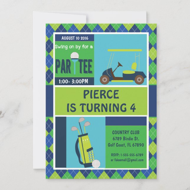 Convite de festas de Golfe - Dia de Nascimento do  (Frente)