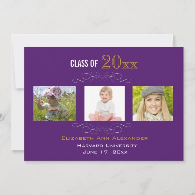 Convite de festas de Graduação Três Fotos (Frente)