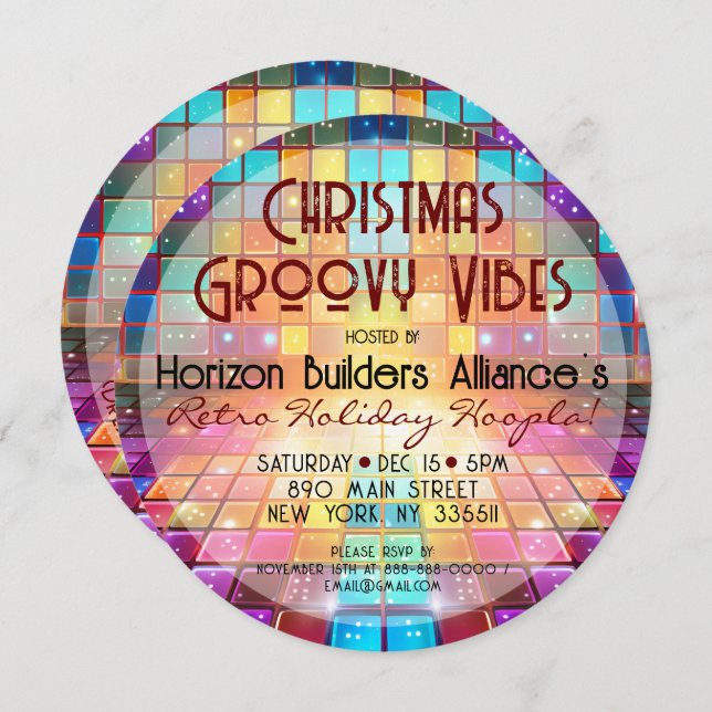 Convite de festas de Groovy Vibes Retro de Natal (Frente/Verso)