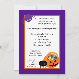Convite de festas de Halloween Bash de Aranhas 5x7