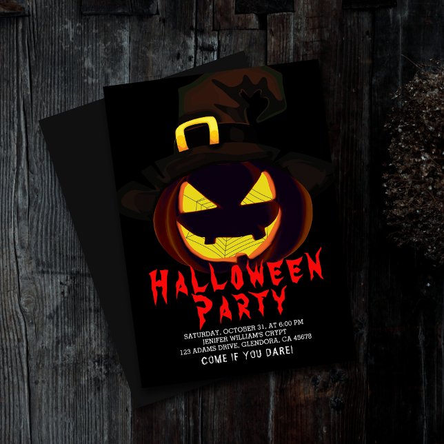 Convite de festas de Halloween Creepy Jack O Lante (Elevate your upcoming event with uniquely spooky and captivatingly designed Halloween invitations!)
