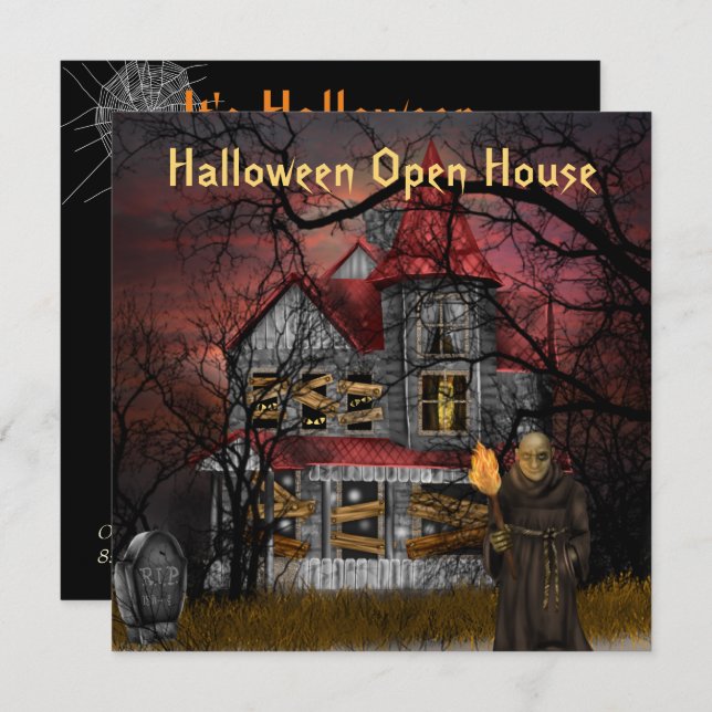 Convite de festas de Halloween Open House (Frente/Verso)