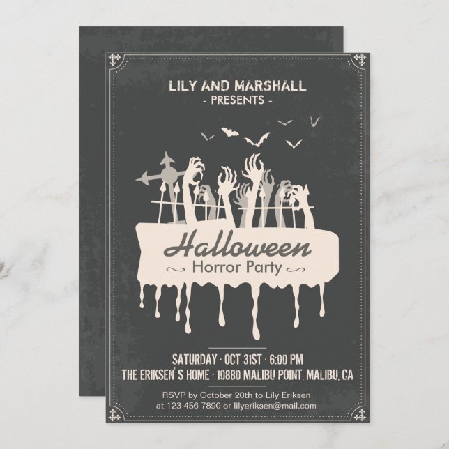 Convite de festas de horror do Halloween assustado (Frente/Verso)