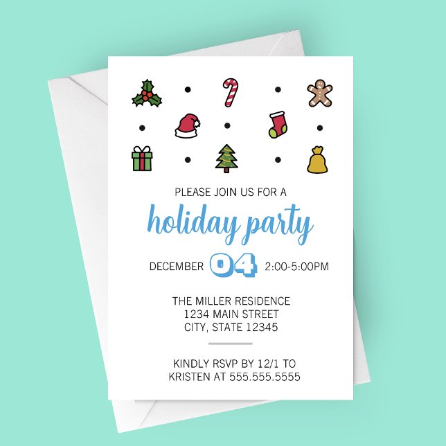 Convite de festas de ícones de feriado (Modern Christmas Icons Holiday Party Invitation)