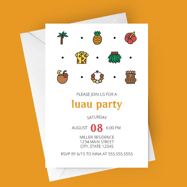 Convite de festas de Ícones Luau Line (Luau Party Invitation | Minimalist Modern Luau Line Icons )
