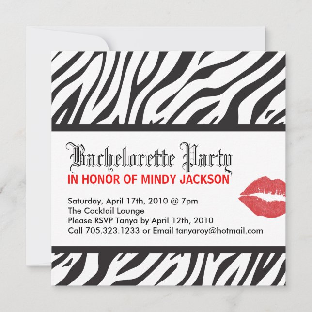 Convite de festas de Impressão Zebra (Frente)