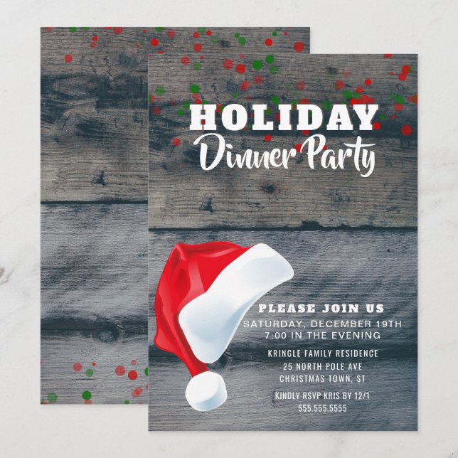 Convite de festas de Janto de Feriado do Papai Noe (Frente/Verso)