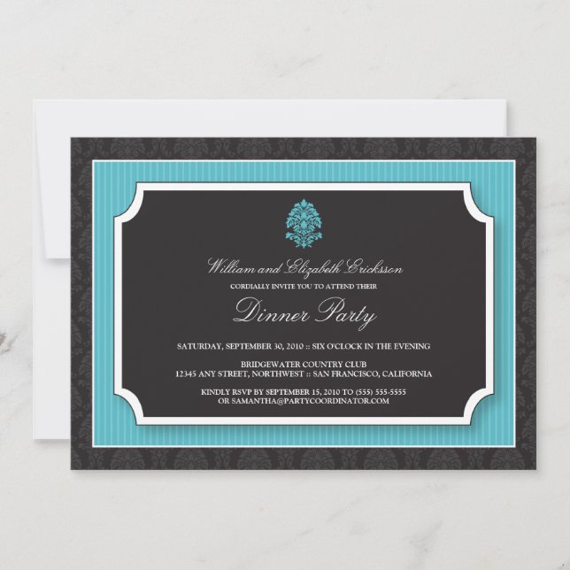 Convite de festas de Janto do Damask Elegante (aqu (Frente)