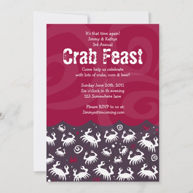 Convite de festas de Janto FEST BANQUETE CRAB Danç (Frente)