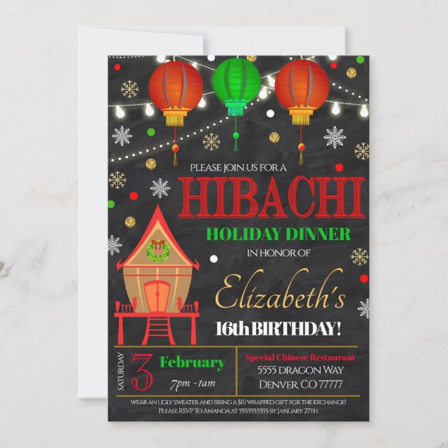 Convite de festas de Janto Hibachi Holiday (Frente)