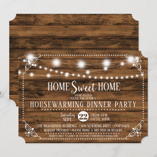 Convite de festas de Janto Rustic Wood Housearming (Frente/Verso)