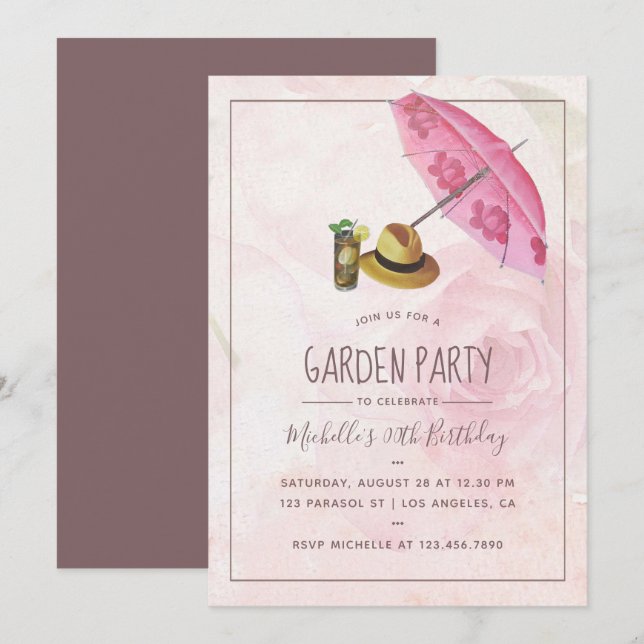 Convite de festas de Jardim Retroativo Vintage (Frente/Verso)