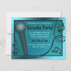 Convite de festas de Karaoke de Microfone Azul