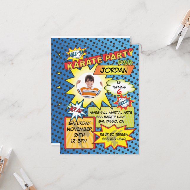 Convite de festas de Karate da revista em quadrinh (Frente/Verso In Situ)