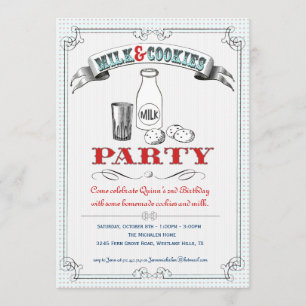 Convite de festas de Leite e Cookies