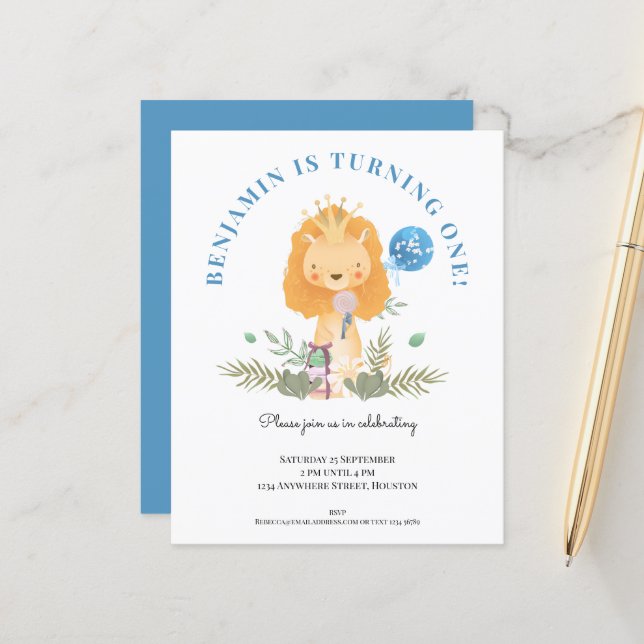 Convite de festas de Leões do primeiro aniversario (Frente/Verso In Situ)