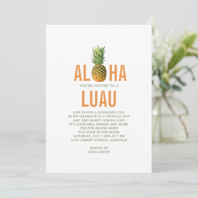 Convite de festas de Luau de Abacaxi (Em pé/Frente)