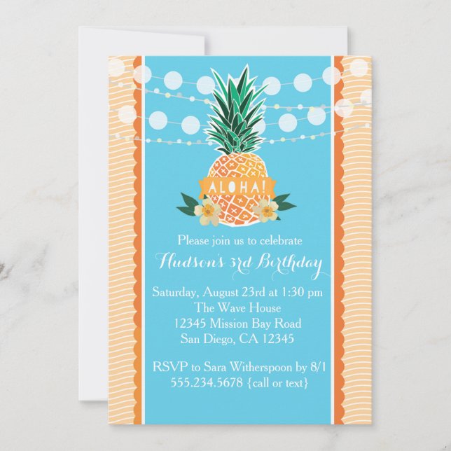 Convite de festas de Luau para Aniversário, Chá, e (Frente)