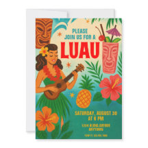 Convite de festas de Luau Retrohavaiano