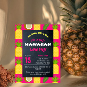Convite de festas de Luau tropical havaiano rosa