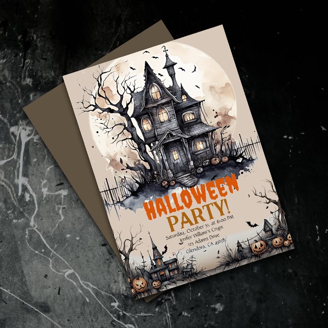 Convite de festas de Mansão Assombrada de Hallowee (Elevate your upcoming event with uniquely spooky and captivatingly designed Halloween invitations!)