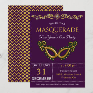 Convite de festas de Mascarada de Ano Novo Dourado