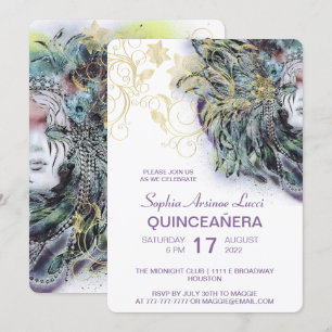 Convite de festas de Mascarada Dourada Quinceañera