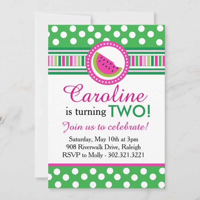 Convite de festas de Melancia bolinhas (rosa/verde (Frente)