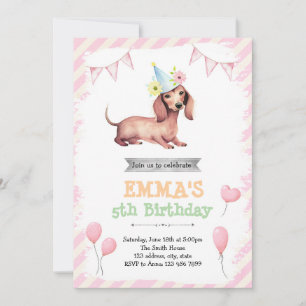 Convite de festas de menina Dachshund