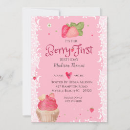 Convite de festas de morango do primeiro aniversar
