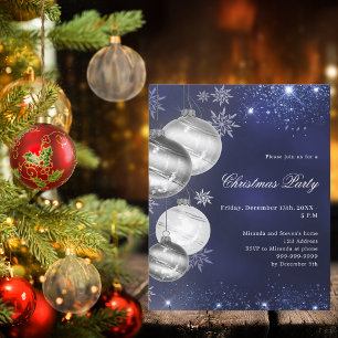 Convite de festas de Natal azul marinho prateado