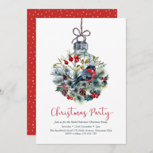 Convite de festas de Natal   Bauble de pássaro Bul